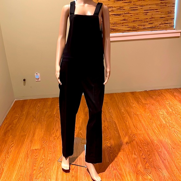 Club Monaco Pants & Jumpsuits Club Monaco Black Itallian Tropical Wool Overalls Metal Buckle